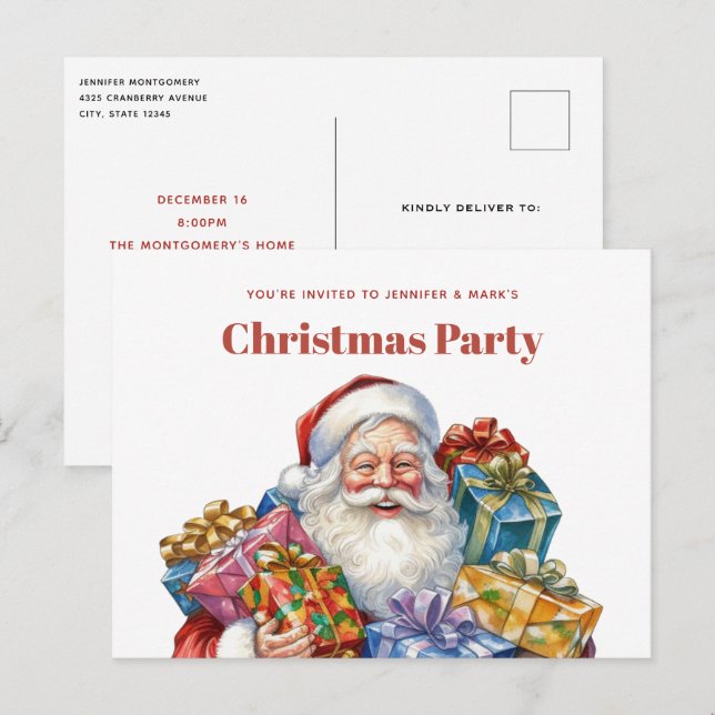 Cartão Postal De Convite Papai Noel Alegre Natal Clássico (Frente/Verso)