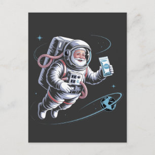 Cartão Postal De Convite Papai Noel Astronauta com Traje Espacial Natal Fes
