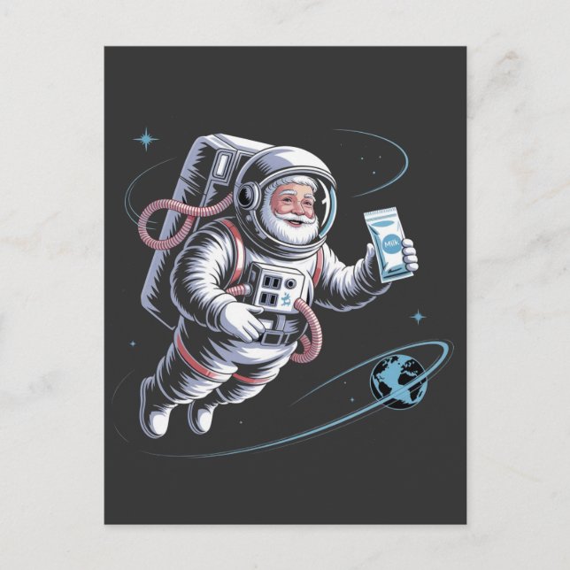 Cartão Postal De Convite Papai Noel Astronauta com Traje Espacial Natal Fes (Frente)