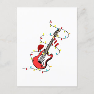 Cartão Postal De Convite Papai Noel de Guitarra Elétrica Música Natal Amant