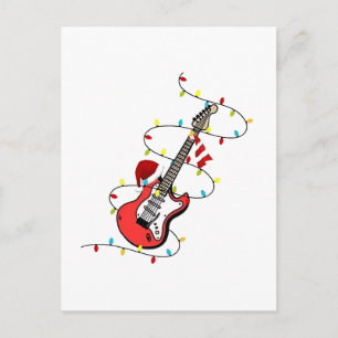 Cartão Postal De Convite Papai Noel de Guitarra Elétrica Música Natal Amant