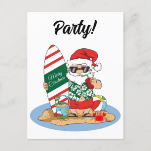 Cartão Postal De Convite Papai Noel engraçado de Natal Alegre na Praia de S