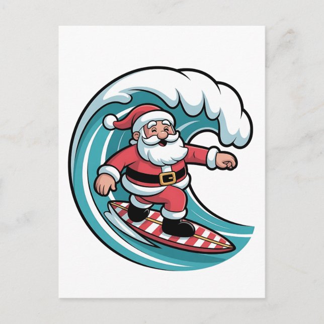 Cartão Postal De Convite Papai Noel engraçado de Natal de prancha de surfe (Frente)