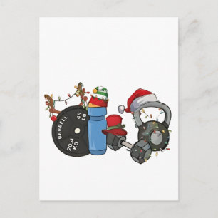 Cartão Postal De Convite Papai Noel Engraçado Levantando Halteres Academia