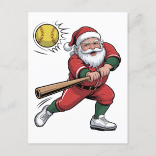 Cartão Postal De Convite Papai Noel Jogando Softbol Natal Jogador Esporte