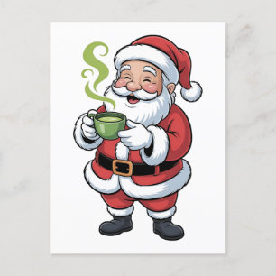 Cartão Postal De Convite Papai Noel segurando bebida de Matcha Natal