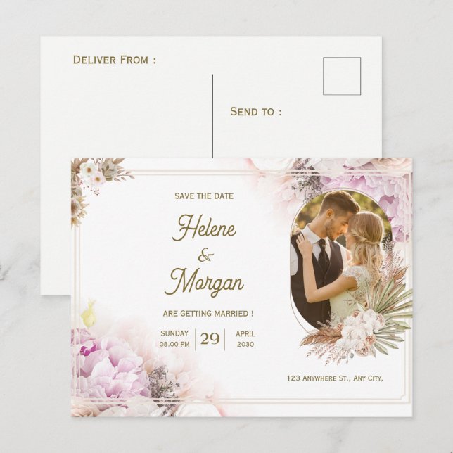 Cartão postal de convite para casamento de Beige C (Frente/Verso)