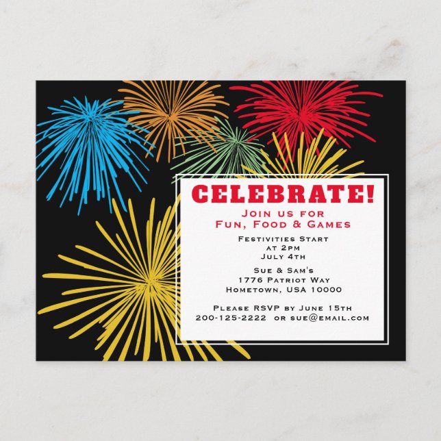 Cartão postal de convite para celebração do 4 de j (Frente)