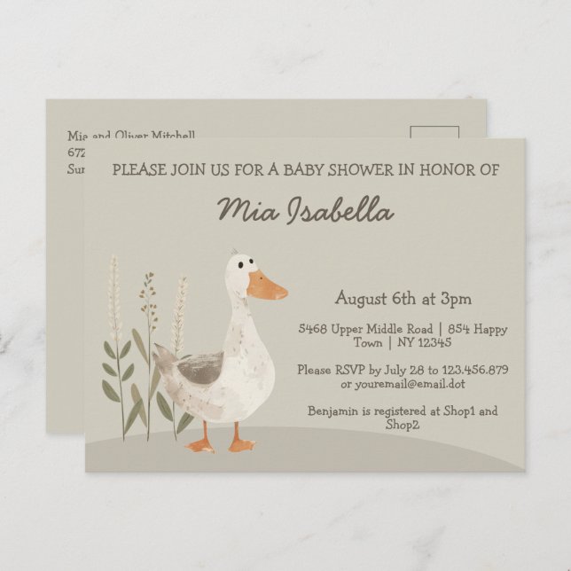 Cartão-postal de convite para Chá de fraldas de Ga (Frente/Verso)