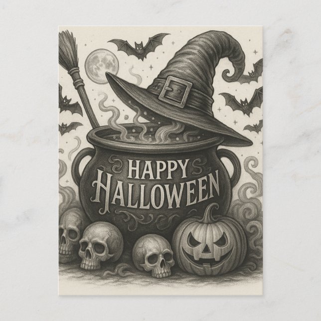 Cartão-postal de convite para Feliz Halloween Caul (Frente)