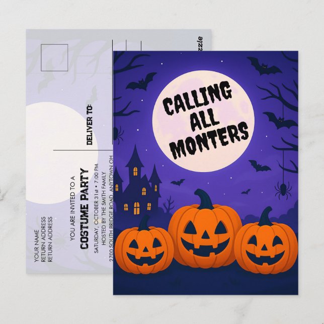 Cartão-postal de convite para festas de fantasia d (Frente/Verso)