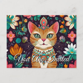 Cartão-postal de convite para gatos com joias