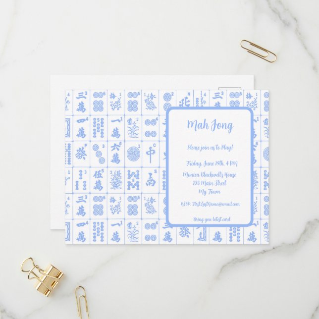 Cartão-postal de convite para jogos Mah Jong (Frente/Verso In Situ)
