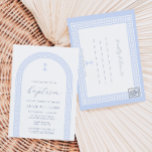 Cartão-postal de convite para o batismo branco-cha<br><div class="desc">Este design apresenta um design de chave grego minimalista com texto totalmente editável. Para personalização mais avançada deste design,  basta selecionar o botão "Personalizar" acima.</div>
