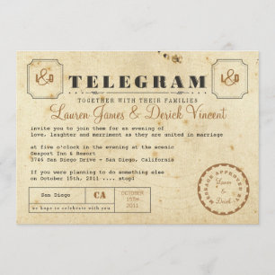 Cartão postal de convite para telegrama Vintage
