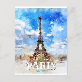 Cartão Postal De Convite Paris França - Eiffel Tower Vintage Watercolor