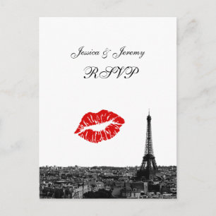 Cartão Postal De Convite Paris França Skyline Kiss #1 BW RSVP 1