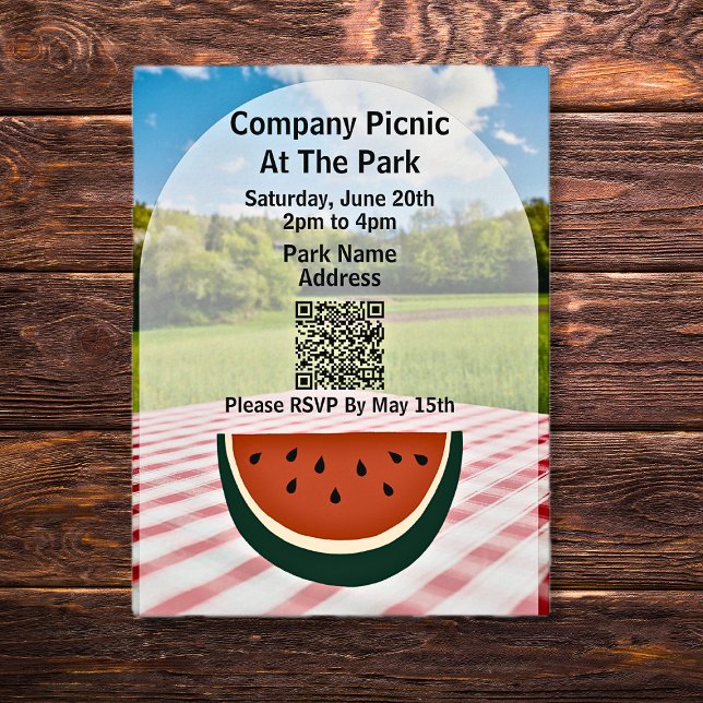 Cartão Postal De Convite Parque Picônico da Empresa QR Code Watermelon (Criador carregado)