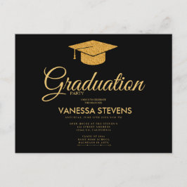 Cartão Postal De Convite Partido Boné de formatura Clássico Preto E Dourado