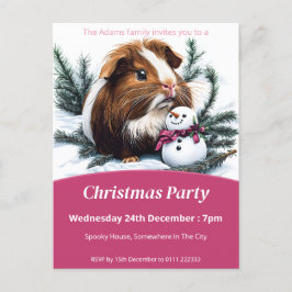 Cartão Postal De Convite Partido de Natal de Guiné-Porco e Snowman