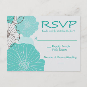 Cartão Postal De Convite Partido RSVP Turquesa Floral, Flor de Casamento Te