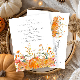 Cartão Postal De Convite PARTIDO SURPRESA 100º Aniversário Pumpkin Wildflow