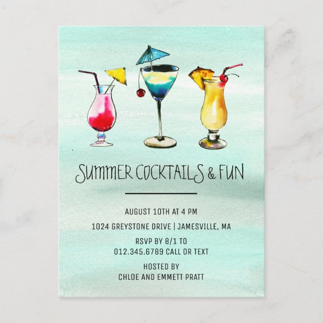 Cartão Postal De Convite Partido Tropical Summer Coctail (Frente)