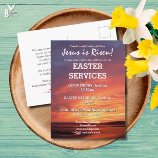 Cartão Postal De Convite PÁSCOA Jesus é Serviços de IGREJA Risen Personaliz