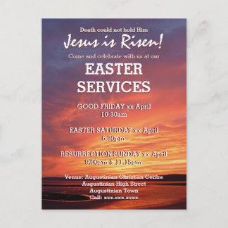 Cartão Postal De Convite PÁSCOA Jesus é Serviços de IGREJA Risen Personaliz