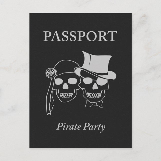 Cartão Postal De Convite passaporte para uma festa pirata (Frente)