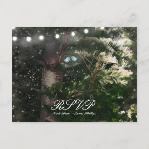 Cartão Postal De Convite Pássaros Apaixonados + Noite da Árvore de Pinheiro