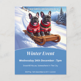 Cartão Postal De Convite Passeio de Trenó do Bulldog Francês no Natal