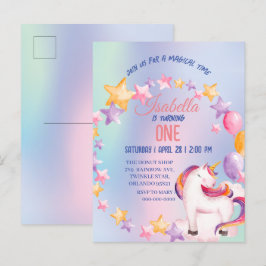 Cartão Postal De Convite Pasta de Aquarela Cuta Unicorns Rainbow Aniversári