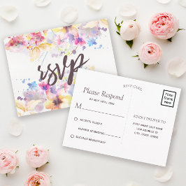 Cartão Postal De Convite Pastel de Aquarela Floral | RSVP