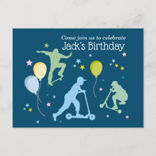 Cartão Postal De Convite Patinetes, Bikes, skates, passear por cima