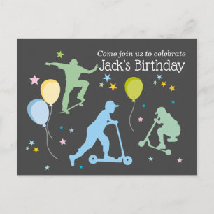 Cartão Postal De Convite Patinetes, Bikes, skates, passear por cima