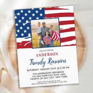 Cartão Postal De Convite Patriotic Family Reunion American Flag Photo