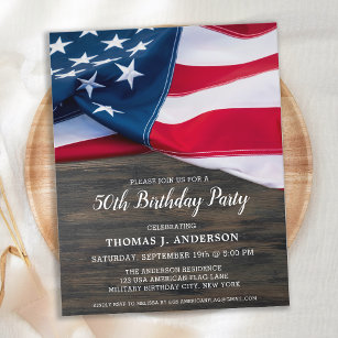 Cartão Postal De Convite Patriótica Birthday Americana Bandeira Militar