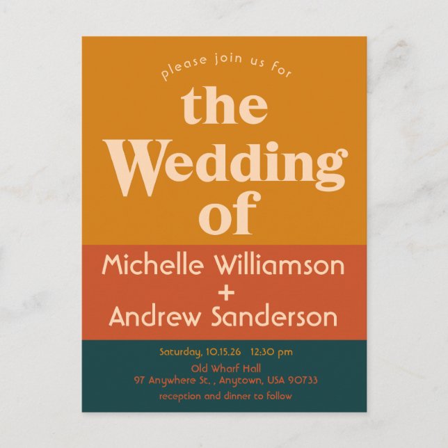 Cartão Postal De Convite Pavão Laranja Moderno Retro  (Frente)