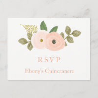 Peach Floral Watercolor Quinceanera RSVP Postcard