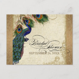 Cartão Postal De Convite Peacock & Feather Vintage Dourado Olhar, Cabeça