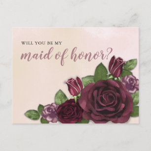 Cartão Postal De Convite Pedido de Madrinha de casamento Floral Mauve Blush