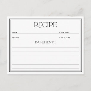 Cartão Postal De Convite Pedido de Receita Preto e Branco Moderno para Chá 
