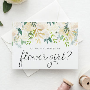 Cartão Postal De Convite Peônias de aquarela? Você Será Minha Menina Flor?