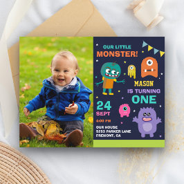 Cartão Postal De Convite Pequena Festa de aniversário de Fotografias do Mon