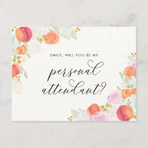 Cartão Postal De Convite Pêssegos em Aquarela Floral Seja Minha Acompanhant