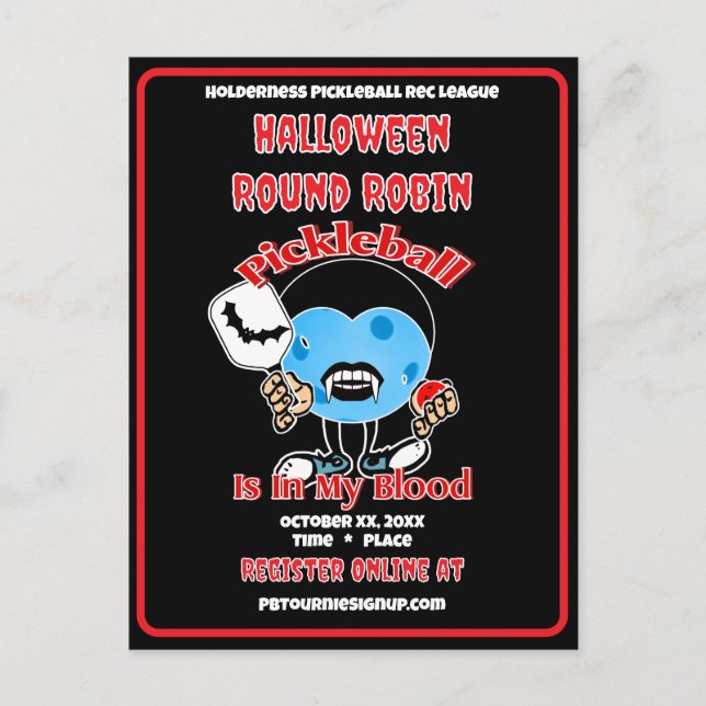 Cartão Postal De Convite Pickleball Halloween Round Robin Party Vampire (Frente)
