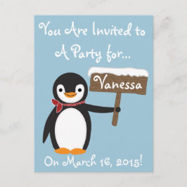 Cartão Postal De Convite Pinguim Bonito com Scarf Distribuído Personalizáve