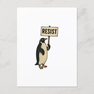 Cartão Postal De Convite Pinguim Engraçado Resiste Protesto Contra Tarifas