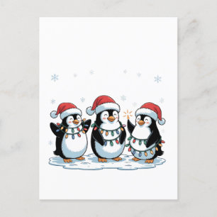Cartão Postal De Convite Pinguim Fofo Usando Chapéu de Papai Noel Amante de
